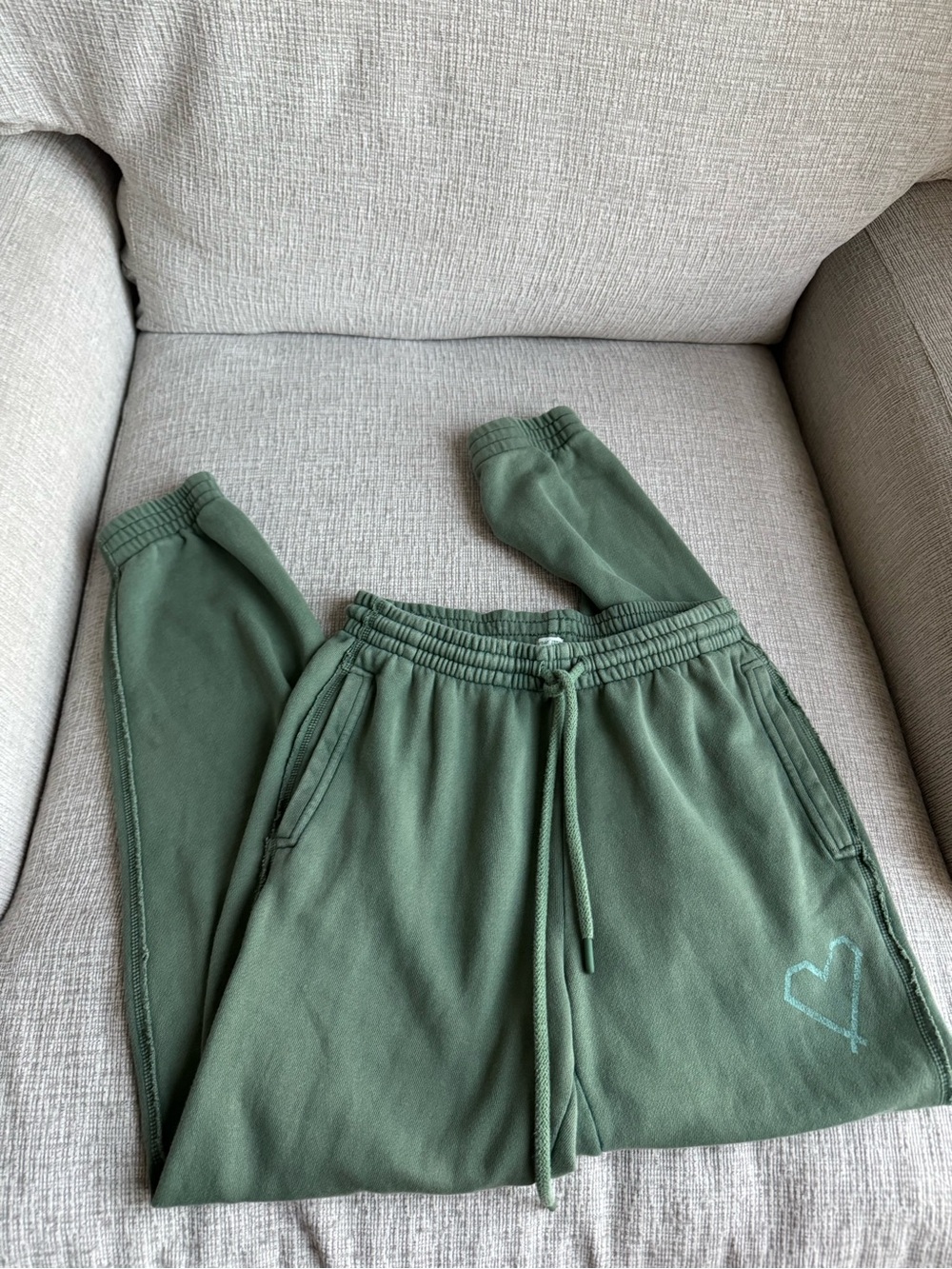 aerie Olive Green Drawstring Joggers with Heart Accent